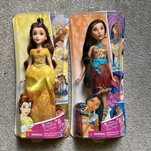 NIB Bundle 2 Disney Princess Royal Shimmer Belle & Pocahontas dolls